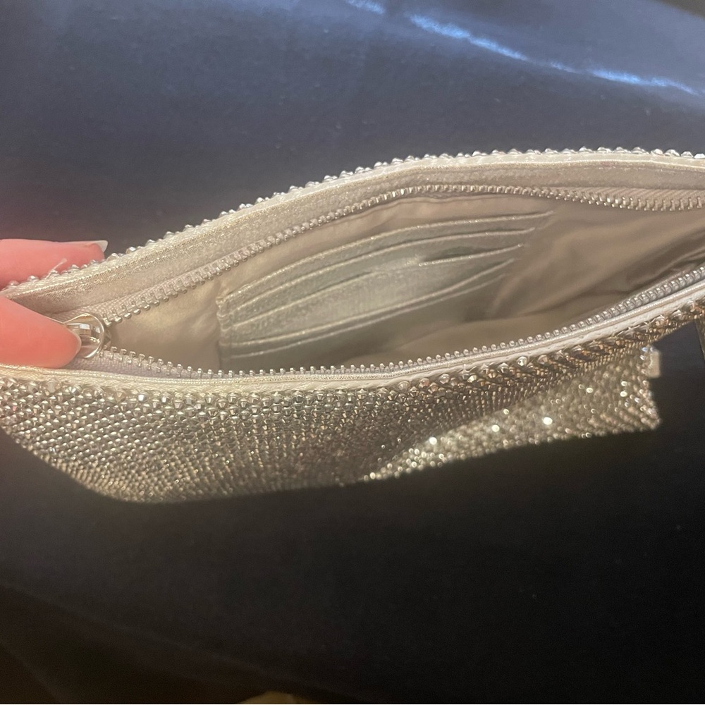 COPY - Silver Sparkle Clutch Bag, INC brand. Rhinestone mesh outer, bangle hand… - Picture 4 of 6